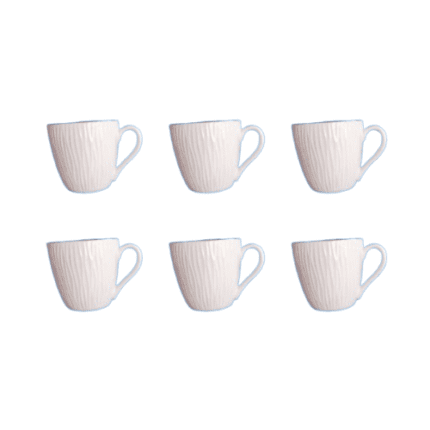 Bone China Tea/COFEE Cup White Texture Wave Vertical Set POTS N Decors 6 Pieces